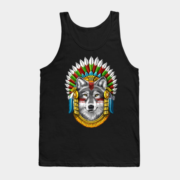 Wolf Aztec Warrior Tank Top by underheaven